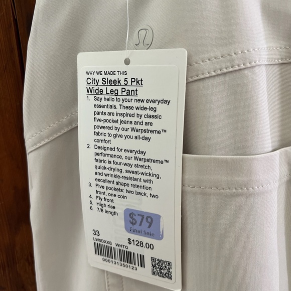 Lululemon City Sleek 5 Pocket High-Rise Wide-Leg Pant 33 White - Picture 12 of 15